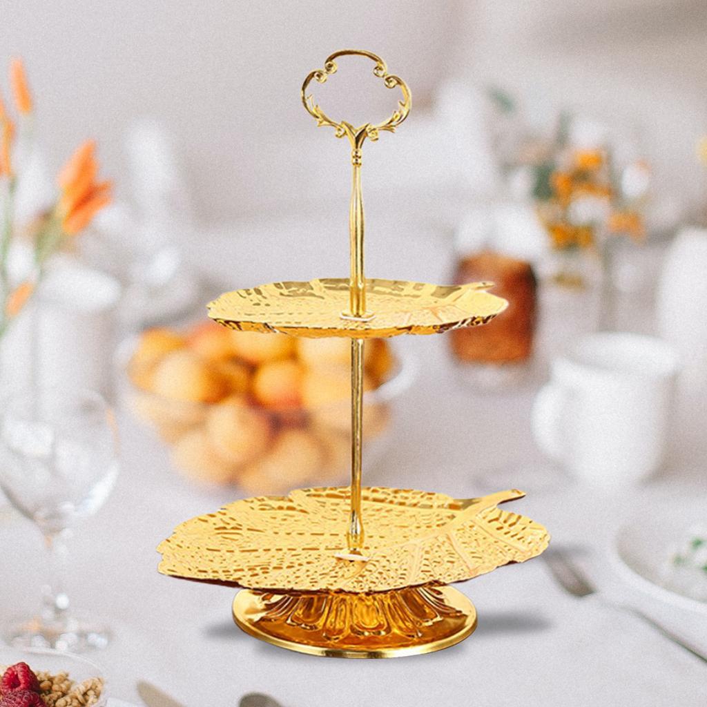 European Style 2 Tier Gold Cupcake Stand Statue Fruit Candy Display Tower Display Holder for Christmas Tea Party Supplies Home