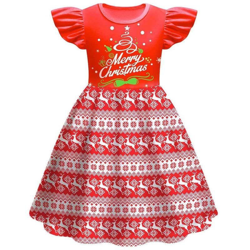 Christmas New Children'S Flying Sleeve Dress 3D Digital Printing Christmas Day Performance Dress