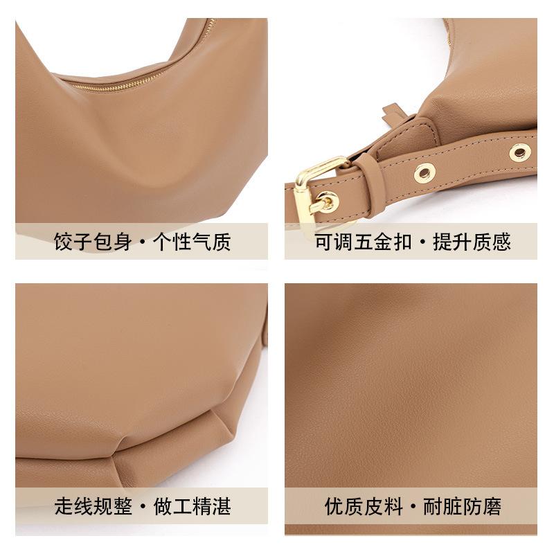 Soft Leather French Underarm Bag Women Fashion Zipper Shoulder Bag Pleated Cow Leather Messenger Bag