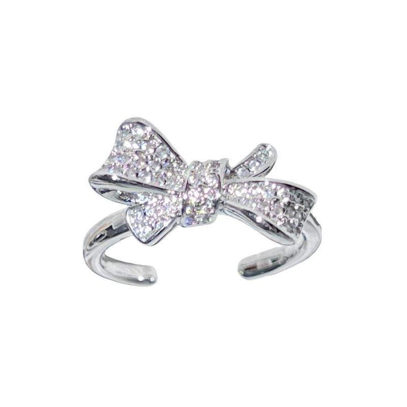 Full Diamond Zircon Bow Open Ring Niche Design Retro Temperament High-End Ring