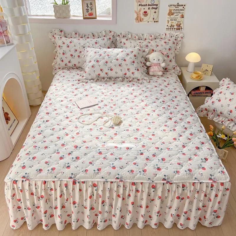 1pc Quilted Bed Skirt Four Corners With Elastic Flower Printed Thickened Mattress Bed Skirt Single/Queen/King Bed Sheet Skirt
