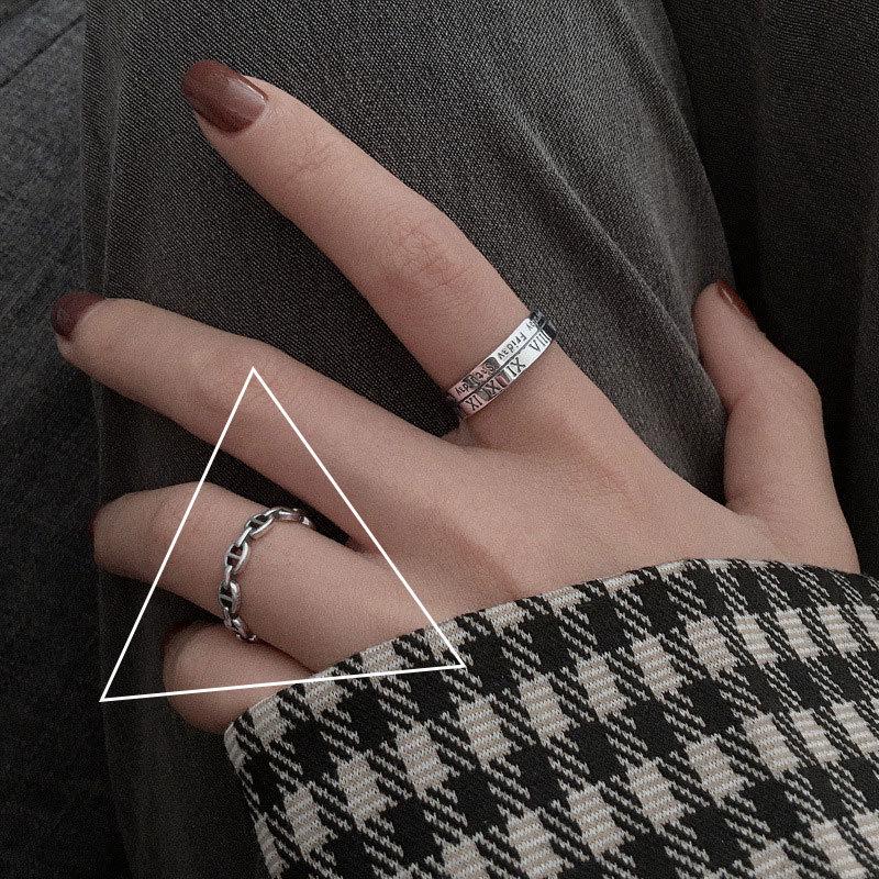 S925 Sterling Silver Roman Numeral Open Ring for Women - Trendy, Retro, and Stylish