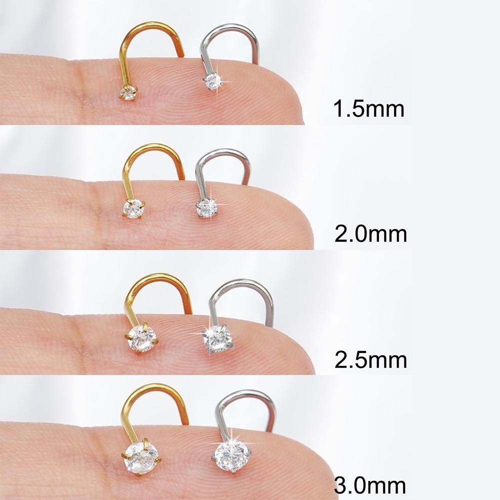 8 Pcs/Lot CZ Zircon Nose Studs Gold Silver Stainless Steel Screw Nose Nails for Woman Girls Body Piercing Part Jewelry Gift 20G
