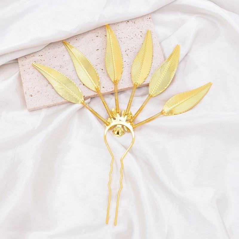 Alloy Peacocks Leaf Hair Stick Hairpieces with Rhinestones Thai Ethnic Hair Ornament Daily Hairstyle Embellishment