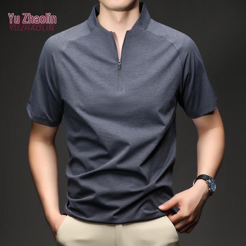 YUZHAOLIN Men s Zipper Short Sleeve T-Shirt M