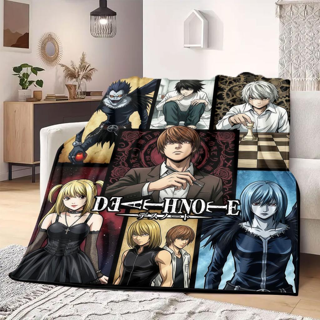 Death Note Top 2D Cartoon Flannel Blanket, Printed Pattern for Room, Soft Bedding Travel Picnic Throw_LIAN