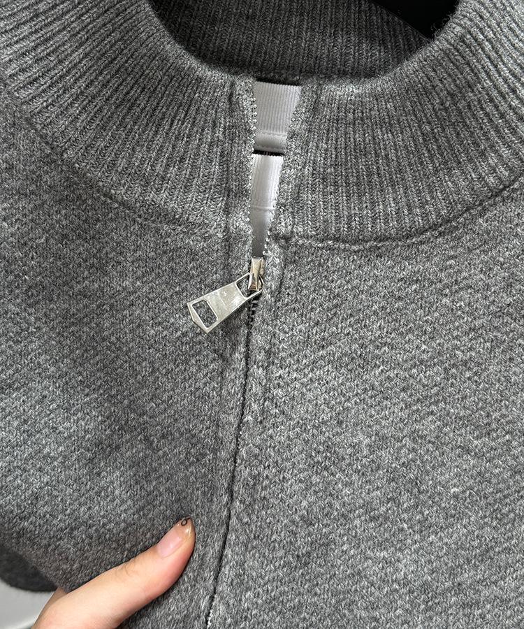 Men's Versatile Solid Color Cardigan: Thickened Knit Sweater with Stand Collar and Zipper for Spring and Autumn