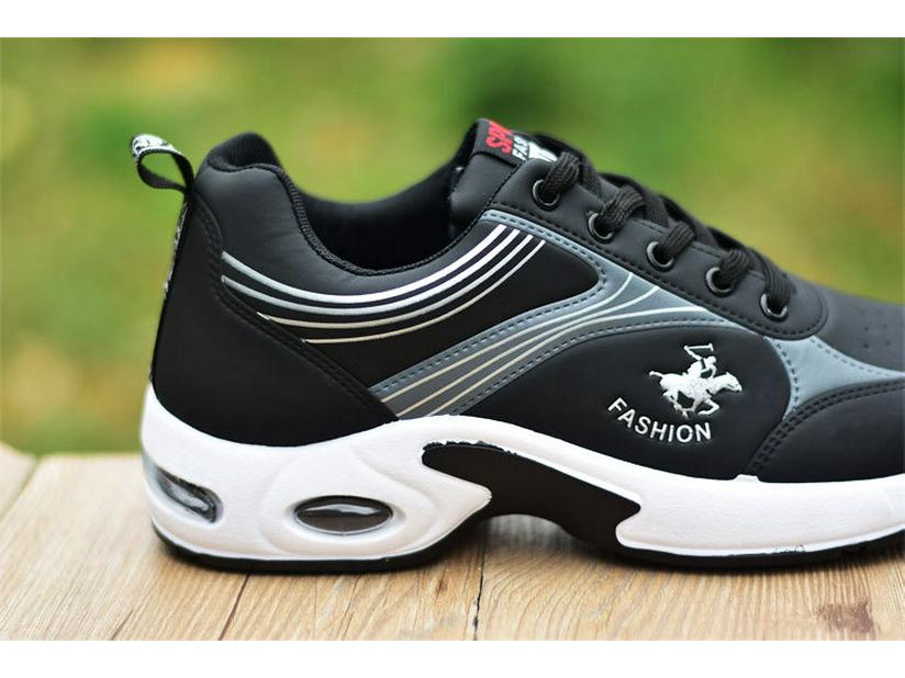 Men's White Sports Shoes: Air Cushion, Breathable, Non-Slip Leather, Trendy Casual Footwear for Autumn.