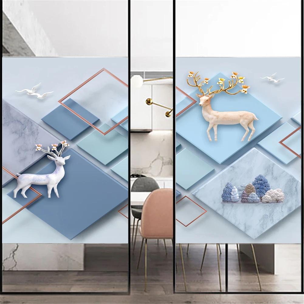 Static Cling Privacy Windows Film Decorative Geometric Style Stained Window Stickers Frosted Windows Film