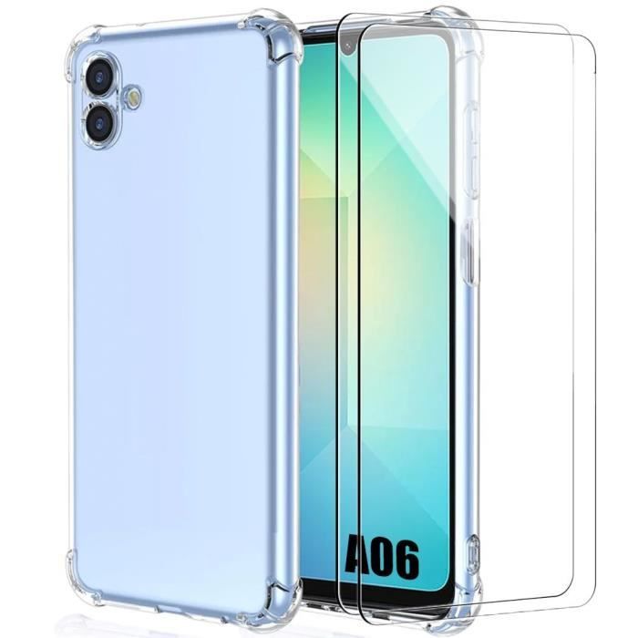 Coque pour Samsung Galaxy A06 - Protection Silicone Antichoc Transparent + 2 Verres Trempés