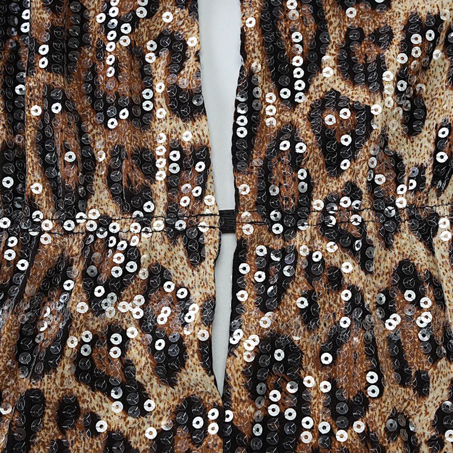 Women's Spring New Neck Overcoat High-End Temperament Bare Back Vest Sequins Mini Leopard T-Shirt
