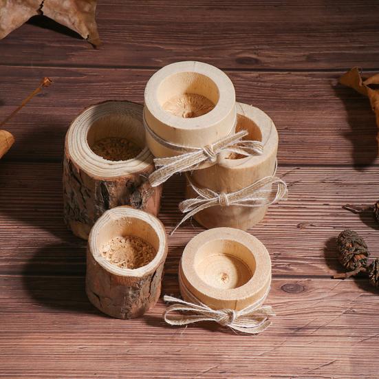 3Pcs Wooden Stump Candle Holder Votive Tealight Candle Stand Rustic Farmhouse Living Room Bathroom Candlestick Decoration Table Centerpiece Ornament