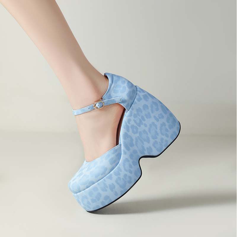 Krazing Pot Polyurethane Spring Autumn Size 43 Women Platform Super High Heels Women Round Toe Waterproof Prints Leather Pumps