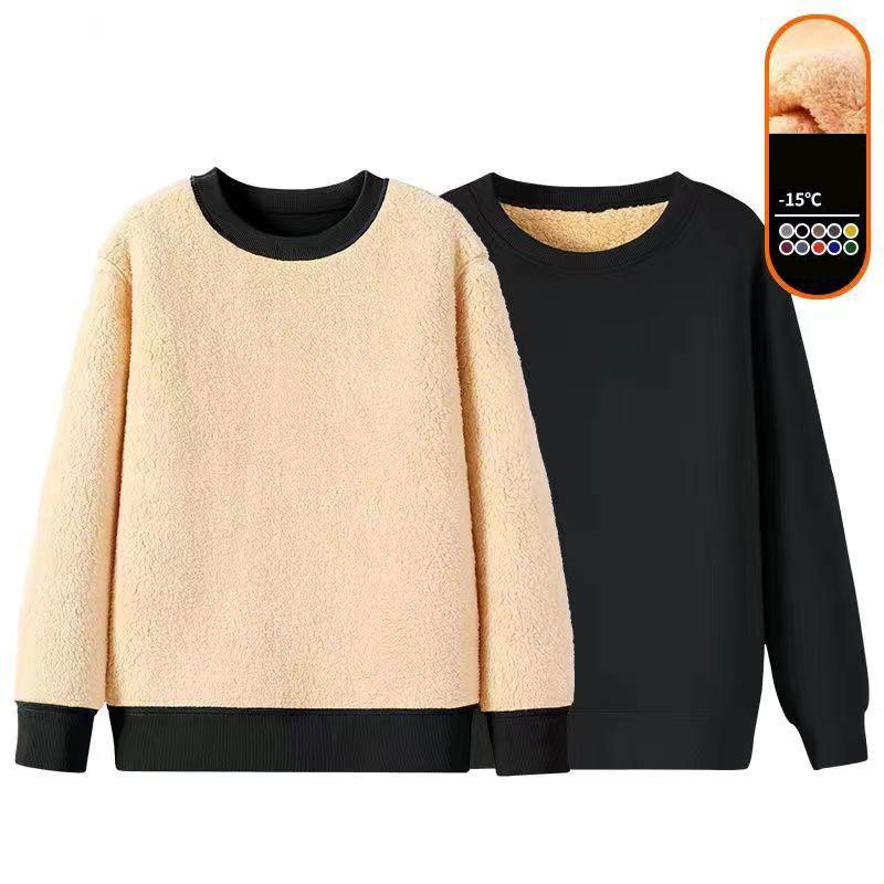 Autumn Winter Men's Lamb Velvet Sweatshirt Round Neck Thickened Pullovers Versatile Warm Base Shirt Casual Thermal Underwear Tops