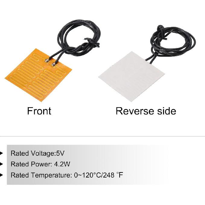 MECCANIXITY Heater Film Heating Plate, 4.2W 5V Polyimide Heat Pad, Adhesive PI Heater Elements Film 32mmx32mm Heater Strip for Constant Temperature,