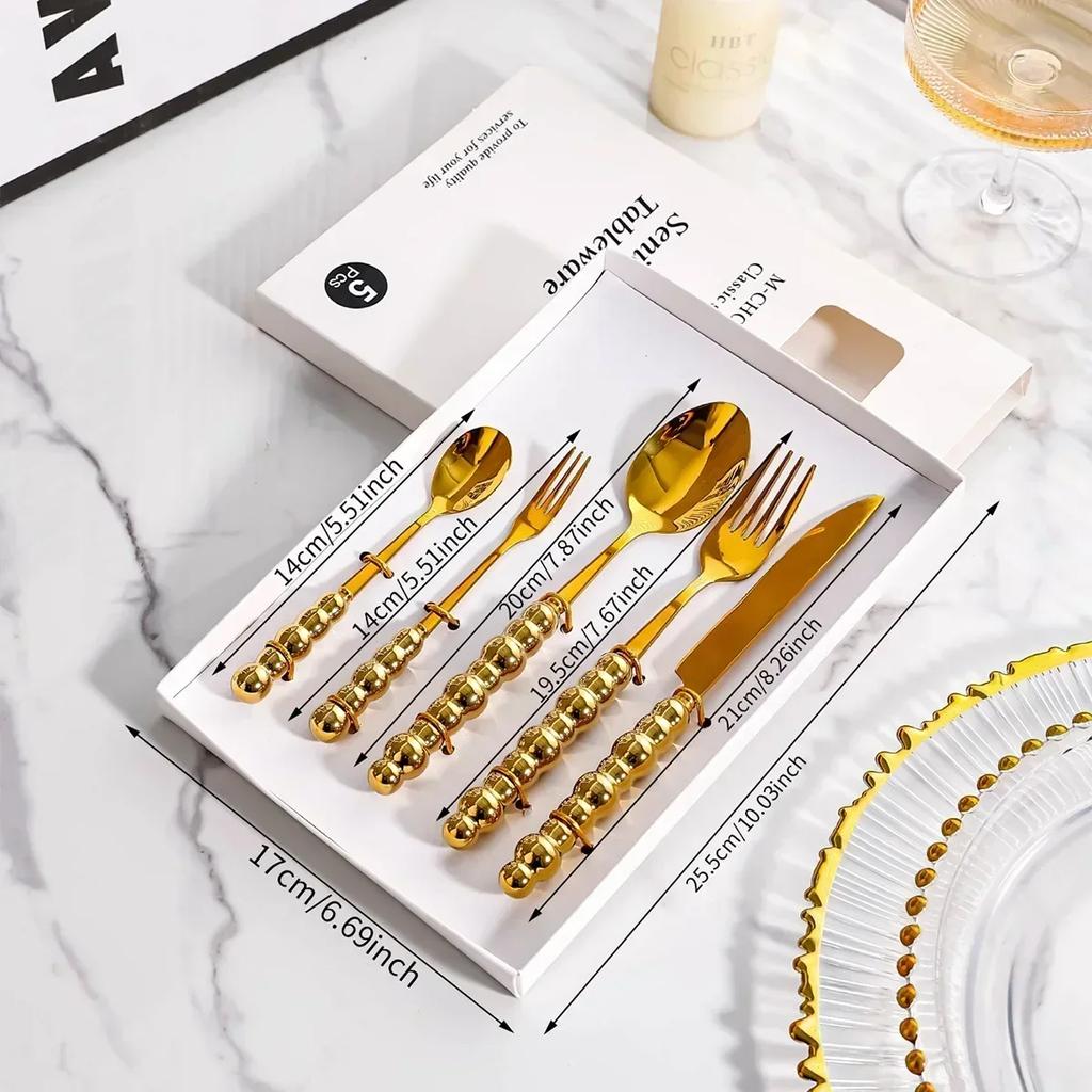 Juego de Cubiertos de Acero Inoxidable Cuchillo Tenedor Cuchara 3/5 Piezas Vajilla Lujo Ligero Europeo Colorido Perla Kit de Vajilla Como Regalos Dropshipping