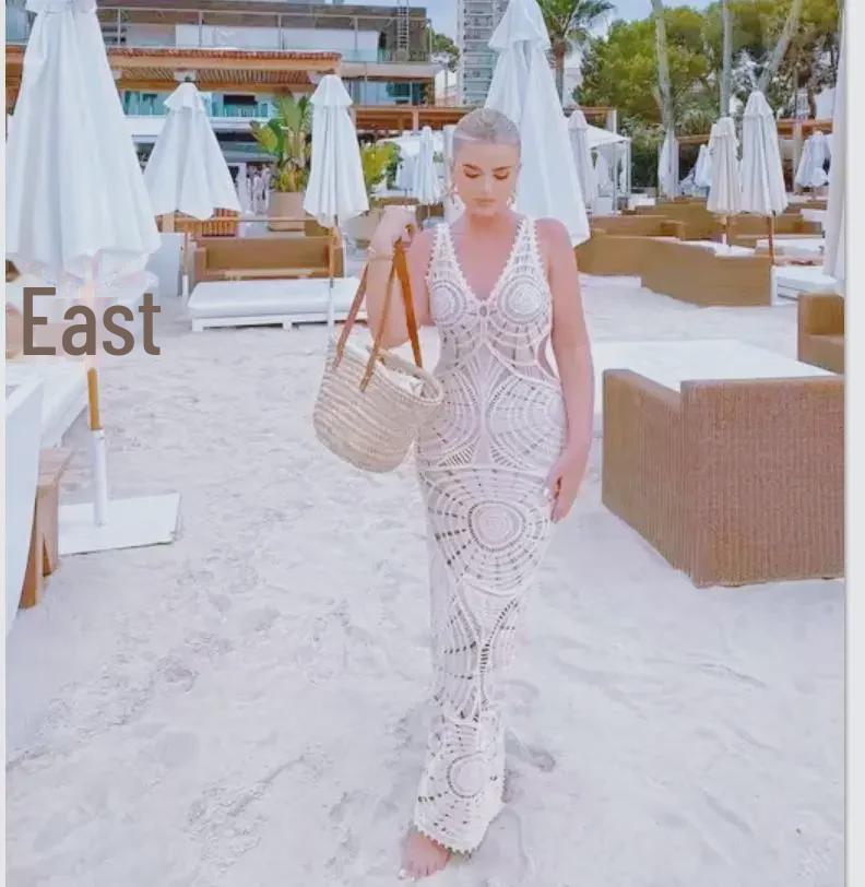 2023 Damska Dzianinowa Sukienka Plażowa z Dekoltem V - Średniej Długości, Styl z Niskim Dekoltem