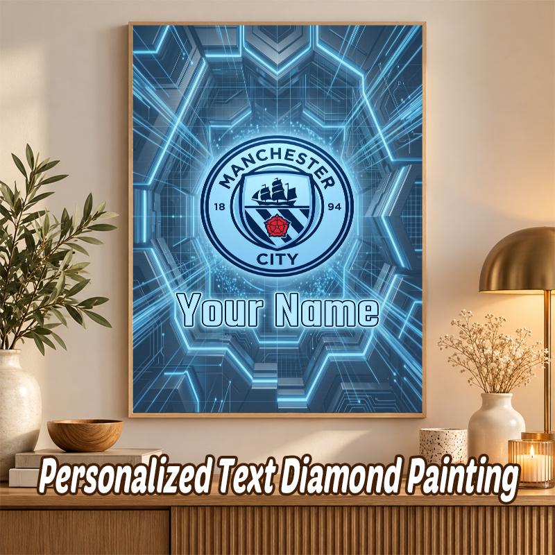 Manchester City Individualus Pavadinimas Tekstas 5D Deimantinės Tapybos Rinkinys PASIDARYK pats Pilnas Gręžimas Deimantinės Meno Dekoras