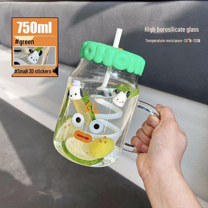 Portable Glass Straw Water Bottle with Handle