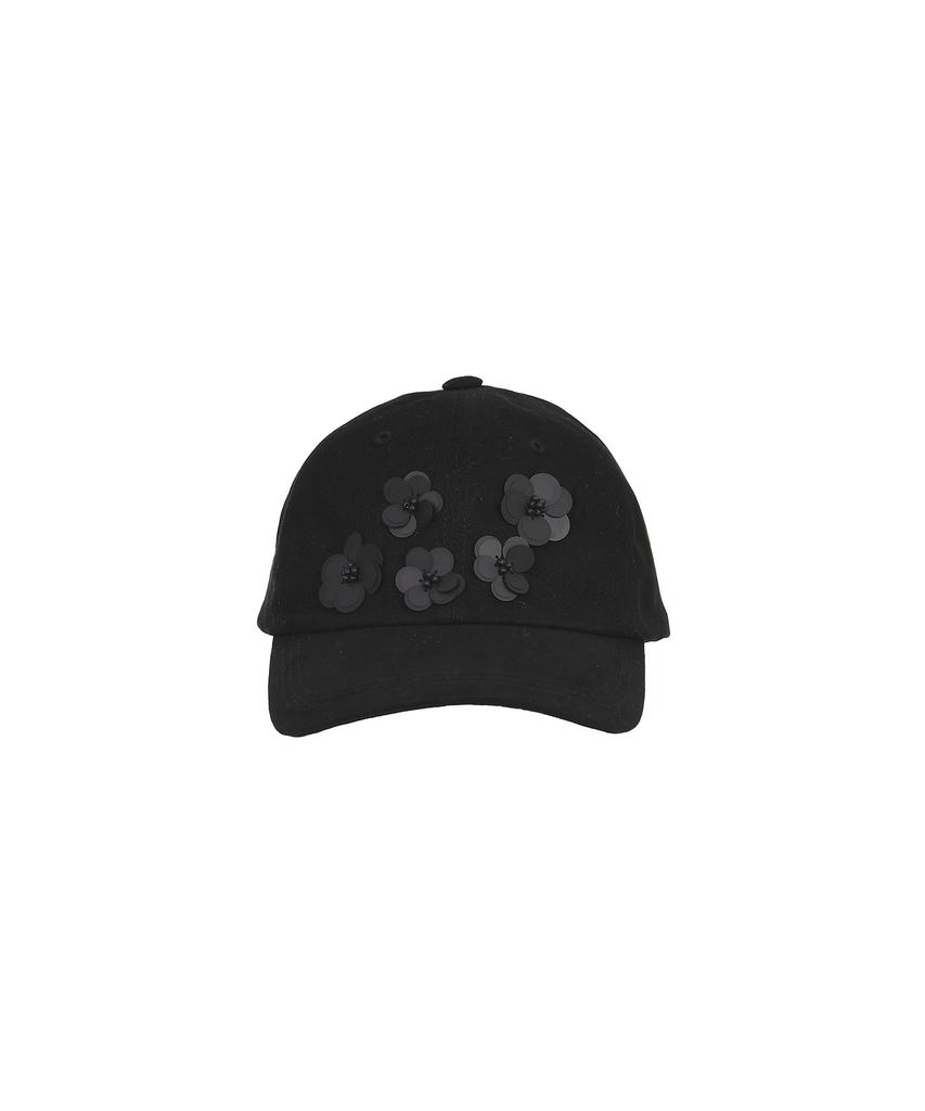 BMUETTE Flower Bead Detail Logo Embroidered Ball Cap Black