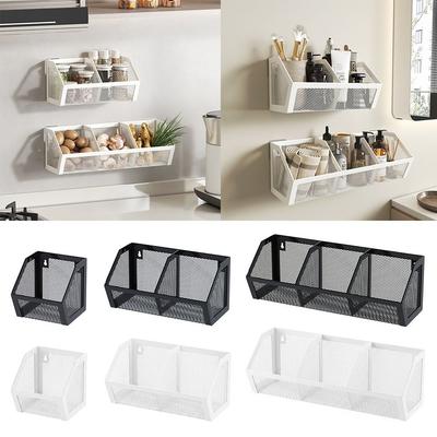 Wall Mounted Storage Basket Black White Seasoning Storage Organizer Shelf Large Capacity Space Saving Vegetable Basket