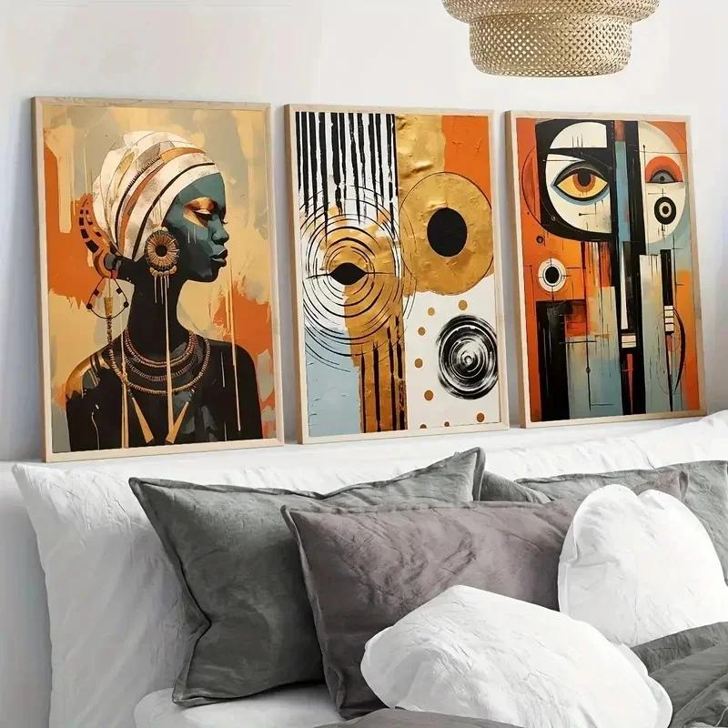 Abstract Ethnic Posters  African Wall Art Set Afro Bohemian Canvas Painting Decor Black Woman Art Bedroom Living Room Decor