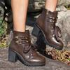 Large size short boots 22 autumn and winter new British style belt buckle thick heel round head high heel Martin boots