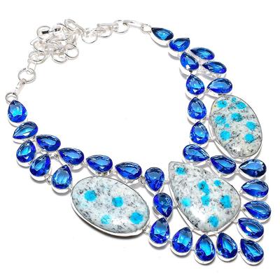 Natural K2 Blue Azurite, Topaz 925 Sterling Silver Jewelry Necklace 18" q6Y37