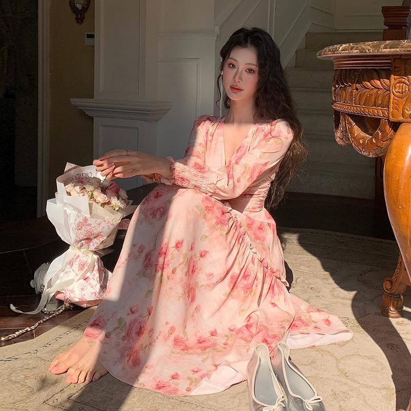 Good Quality, French Romantic Printed Dress 2026 Spring New Ruffle Edge Pendulum Dress Factory Spot