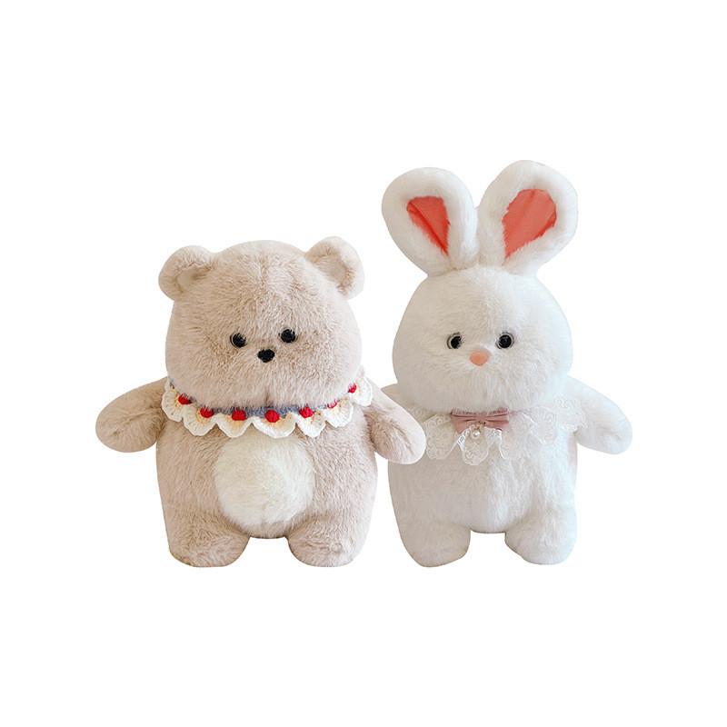 With Bear Rabbit Bib Plush Toy Backpack Stuffed Doll Cartoon Gift Decoration