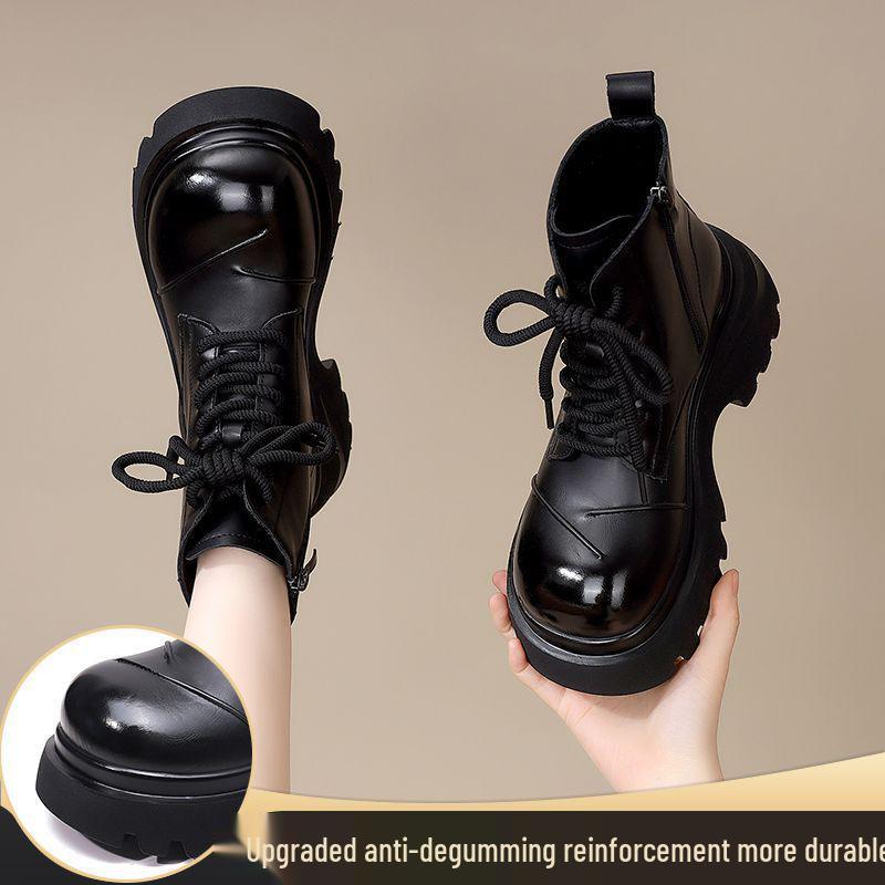 

Жіночі Мартінси на товстій підошві, що збільшують зріст - Осінь/Зима 2025, Британський стиль з оксамитом, Мініатюрні універсальні короткі черевики. 35