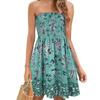 Summer Off Shoulder Dress Women Sleeveless Backless Bohemian Floral Printed A-line Elastic Bust Knee Length Beach Vacation Bandeau Dress