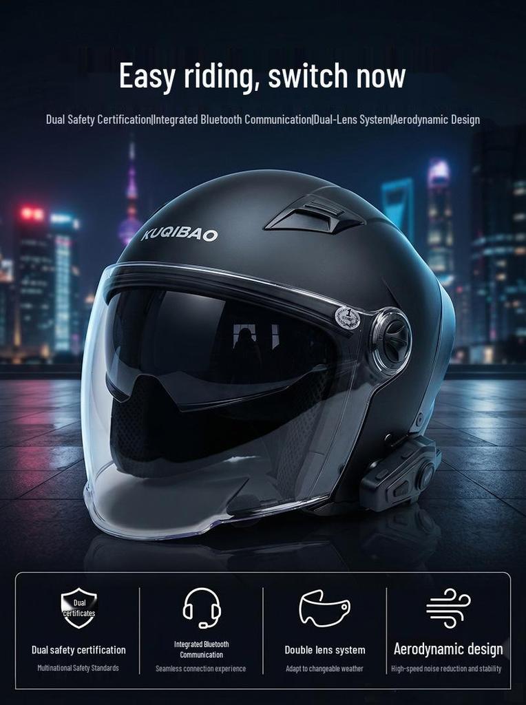 Cooles Bluetooth-Halbhelm-Fahrradhelm: Leicht, Doppelvisier, Lange Akkulaufzeit, 3C-zertifiziert, Komfortpassform, Überragende Klangqualität