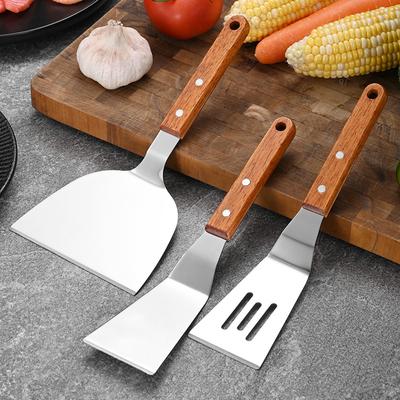 Paslanmaz Çelik Ahşap Saplı Pişirme Spatulası Biftek Yumurta Pankek Kızartma Küreği Pizza Küreği Mutfak Aksesuarları