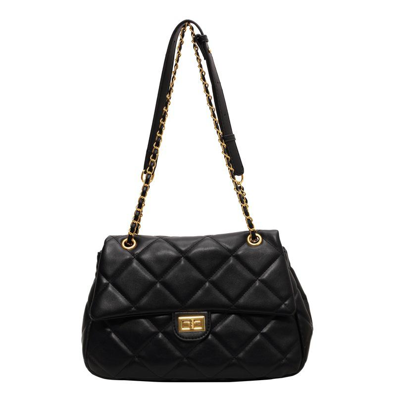 Textured Argyle Chain Hobo Bag - Large Capacity Crossbody for Women, Black/Brown, Autumn-Winter Collection чёрный