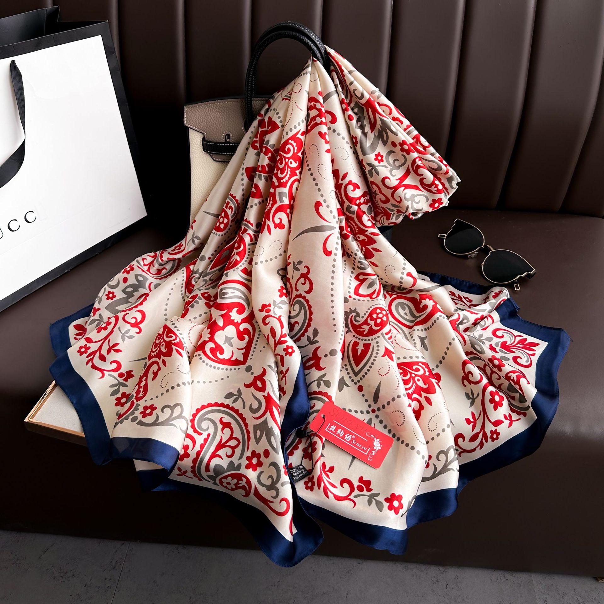 

Шовковий шарф із принтом квітів кешью Корейська весна та літо Жіночі подорожі Відпустка Захист від сонця Зовнішня тонка шаль 90-180cm