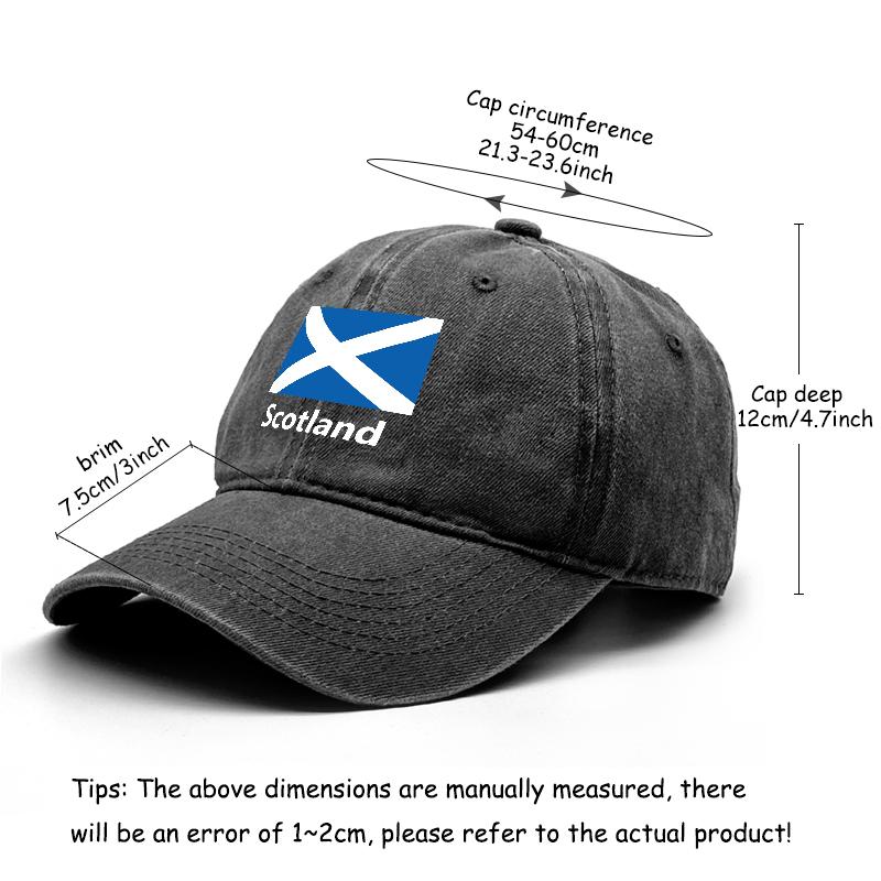 Flag of Scotland Print Adjustable Sun Hat, Patriotic Trucker Hat Non-Stretch Fabric Leisure Slouchy Unisex Snapback Baseball Hat