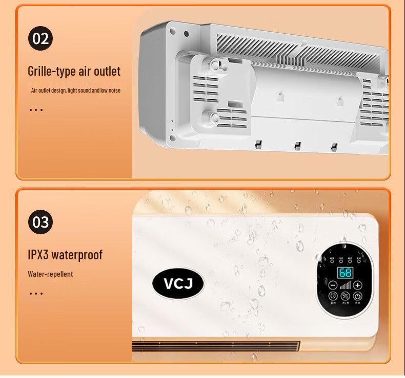 Încălzitor de baie cu telecomandă montat pe perete: Suflantă inteligentă cu temperatură constantă rece/caldă cu utilizare dublă, instalare fără găurire.