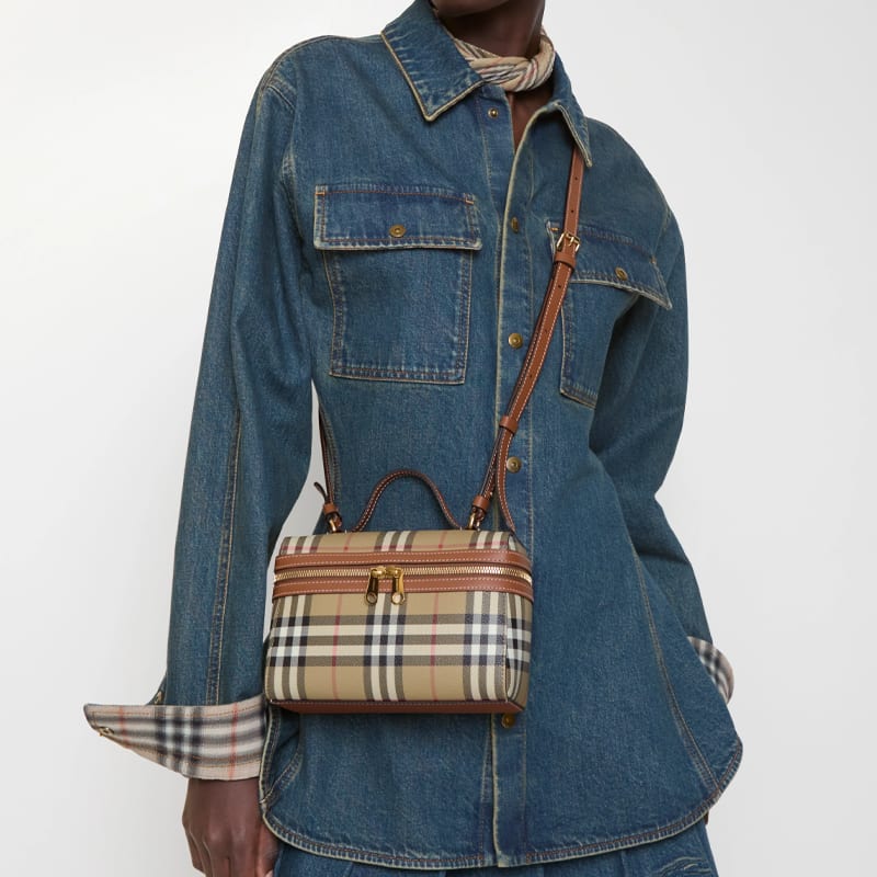 Burberry Borsa Trucco in Poliuretano da Toeletta Regolare da Donna Beige & Pino Silvestre & Marrone 81205251