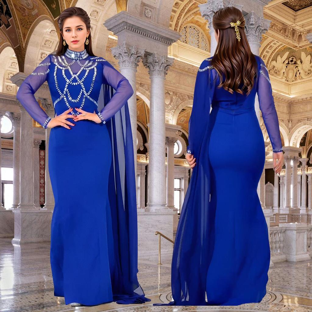 Women's Fashion Slim-fit Rhinestone Shawl Dress - Elegant European & American Style