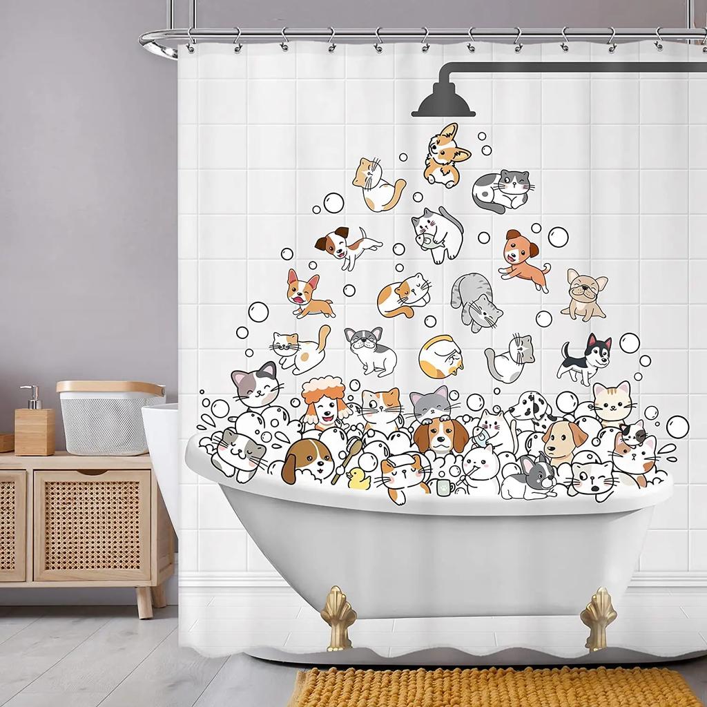 Mermaid Kids Shower Curtain Colourful Cartoon Sea Creatures Starfish Cute Girls Bathroom Decor Polyester Fabric Hanging Curtains