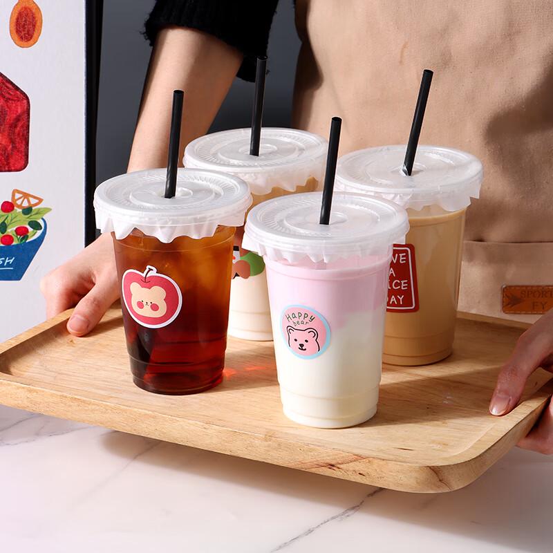 Baijie Einwegbecher für Milchshakes und Getränke mit Deckeln