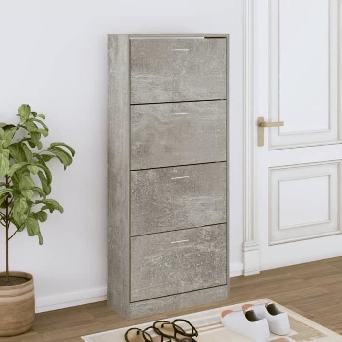 VidaXL Armoire à chaussures Gris béton 63x24x147 cm Bois d'ingénierie 342545