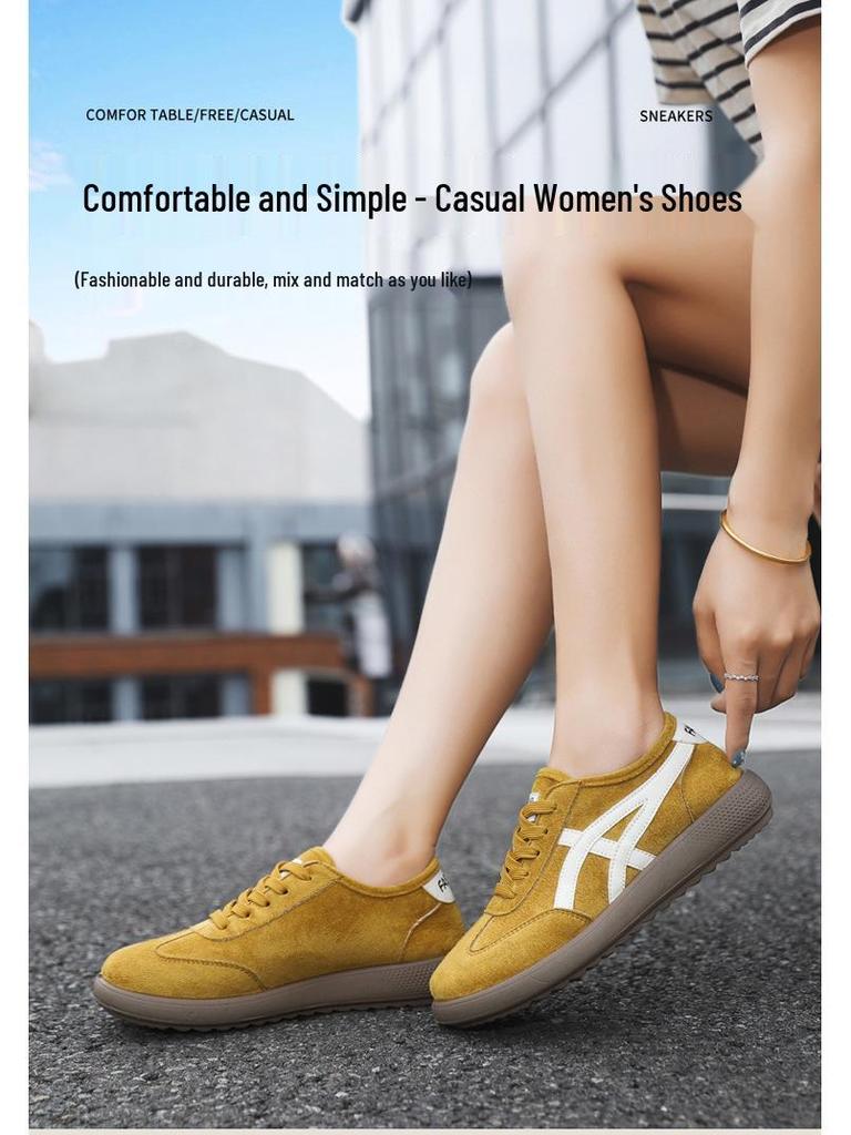 2025 Women's Lightweight Textured Leather German Training Shoes - Trendy, Flat, Patchwork Forrest Gump Student Sneakers