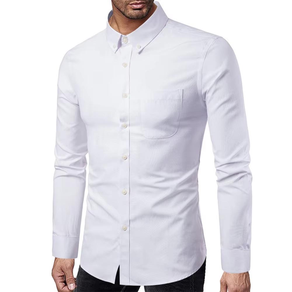 Oxford Shirts for Men Slim Fit Casual Long-sleeved Men Dress Shirt Lapel Button Collar White Black Shirts