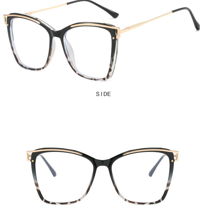 Women's metal large frame hollow TR90 glasses frame Fashionable personality plain makeup anti-blue light glasses