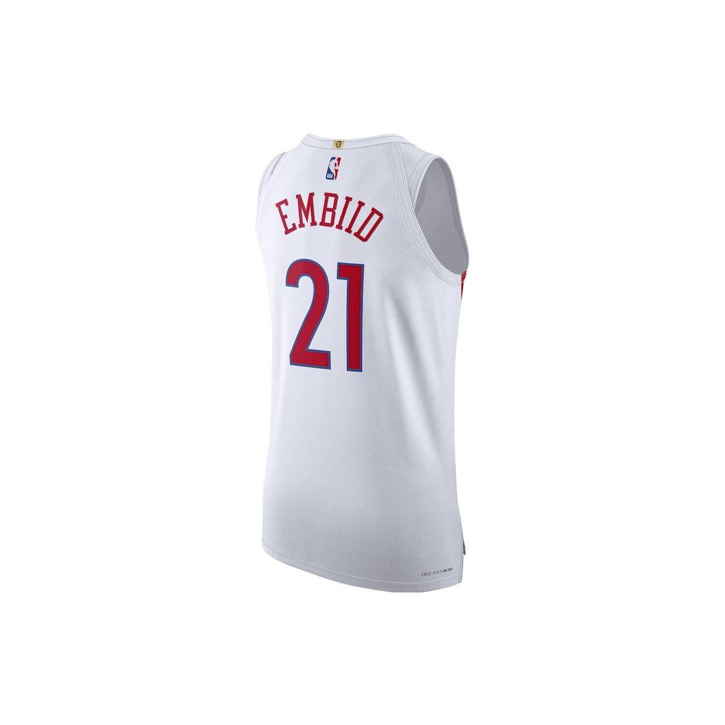 Nike NBA Letter Logo Print City Basketball Jersey, Player Edition, Philadelphia 76ers, Joel Embiid No. 21 Men Tops White DQ0207-101