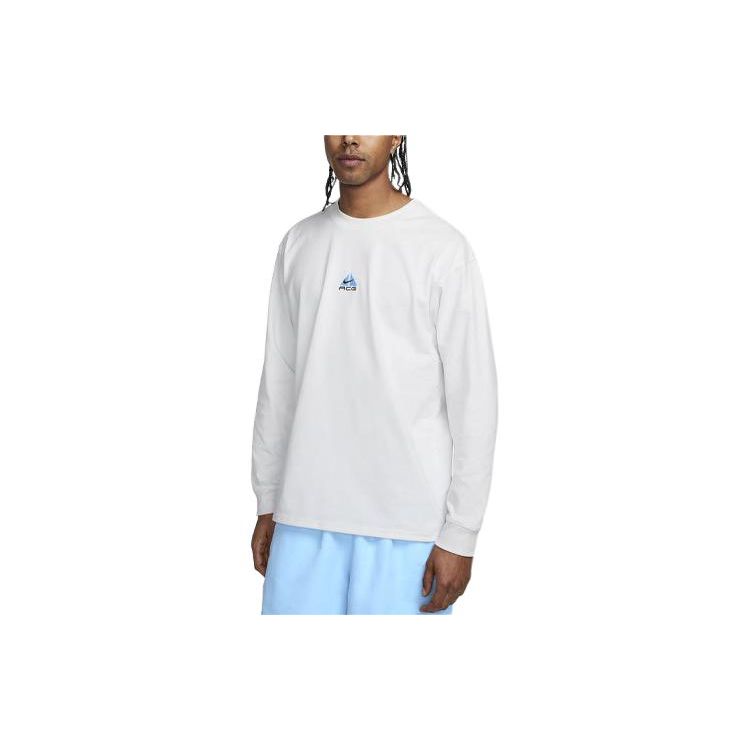 Nike ACG Lungs Logo Embroidered Ribbed Crew Neck Long Sleeve T-Shirt Men Tops Summit-White DR7753-123