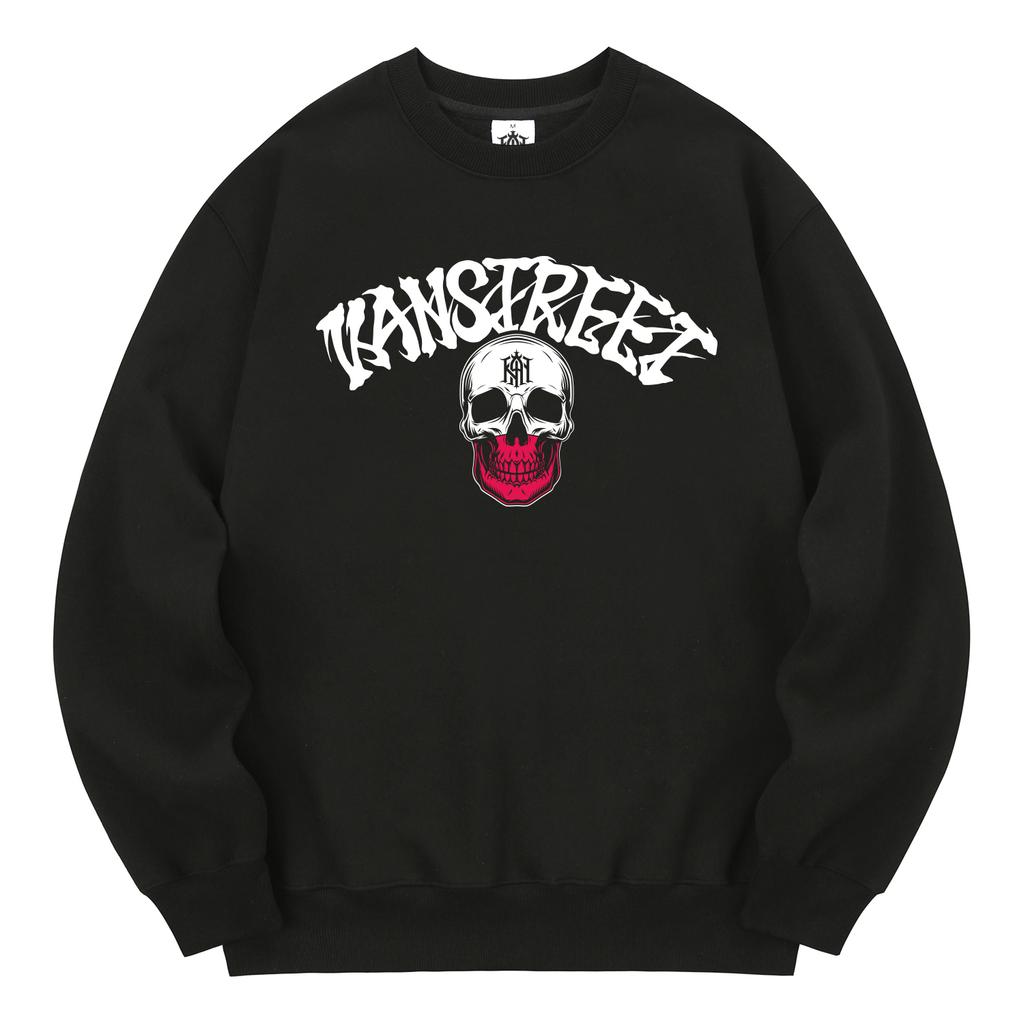 KAN6312 Kmb0165 Lettering Cocktail Skull Fleece-Lined Sweatshirt Black