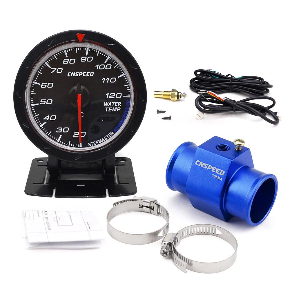 CNSPEED New 60MM Car Water Temperature Gauge 20-120℃ Celsius Water Temp Meter With Water Temp Joint Pipe Sensor Adapter 1/8NPT